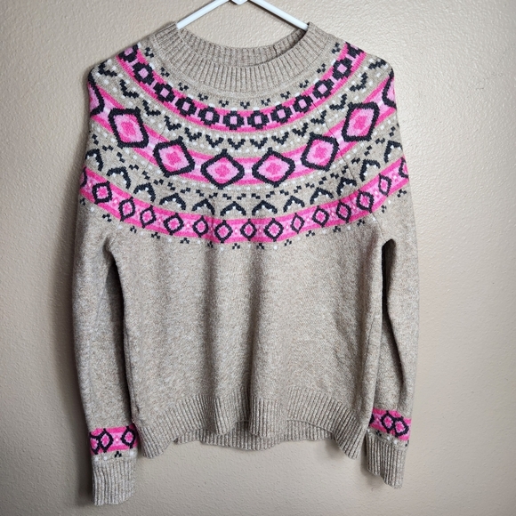 Loft Womens |M| Beige Fair Isle Pullover Sweater - Picture 2 of 8